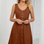 Solid color sleeveless button pocket round neck split waist dress - Korvel