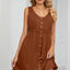 Solid color sleeveless button pocket round neck split waist dress - Korvel
