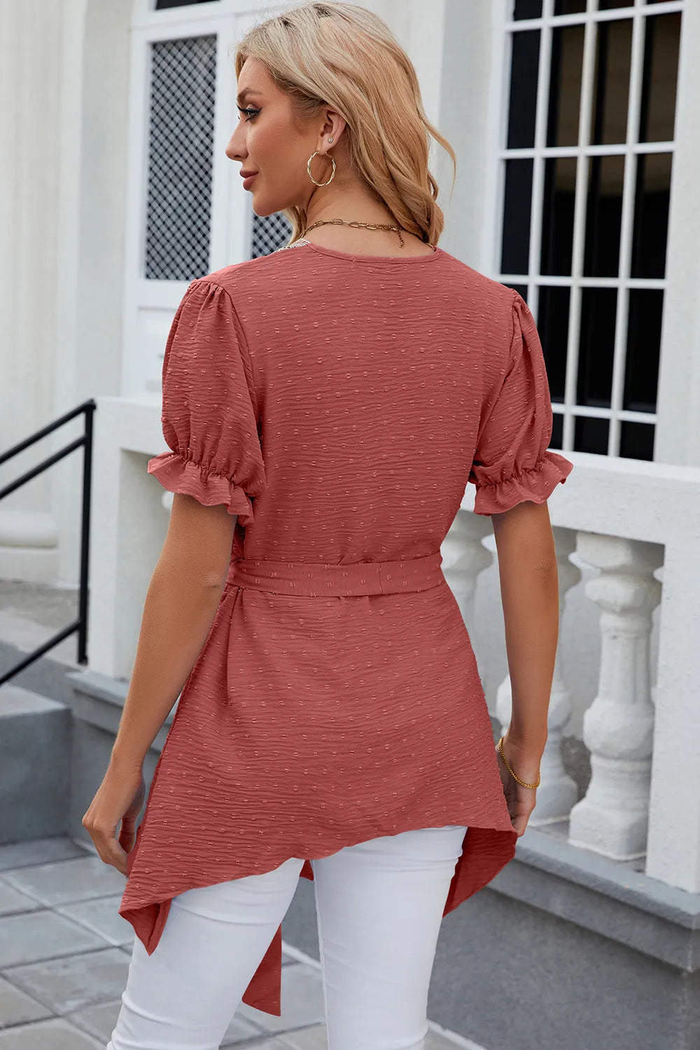 Solid color V-neck lace patchwork loose short sleeved dress - Korvel