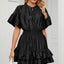 Solid color waist cinching loose V-neck lotus leaf dress for women - Korvel