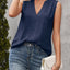 Solid Notched Sleeveless Blouse - Korvel