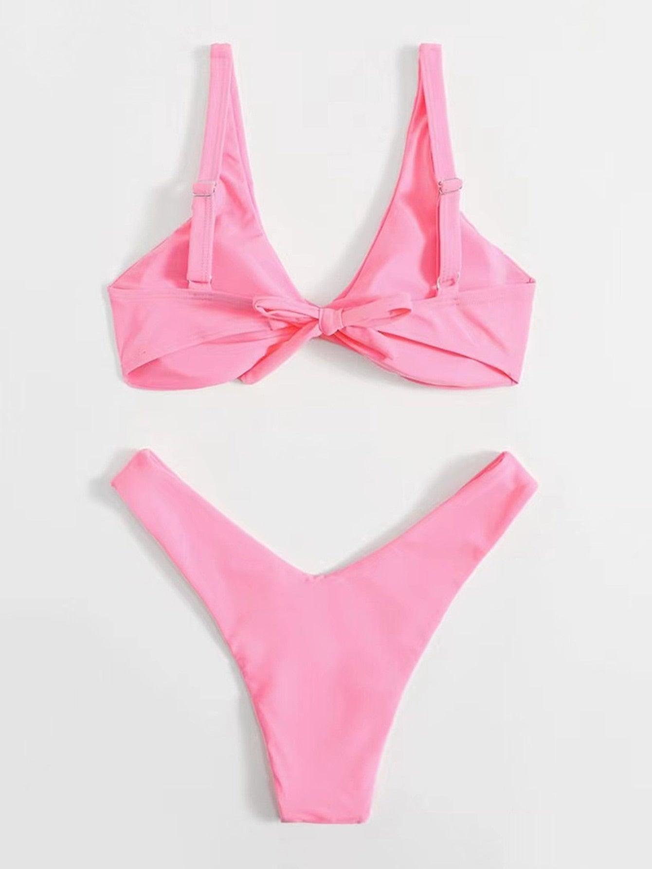 Chic Solid Color High Cut Padded Bikini Set for Women - Korvel