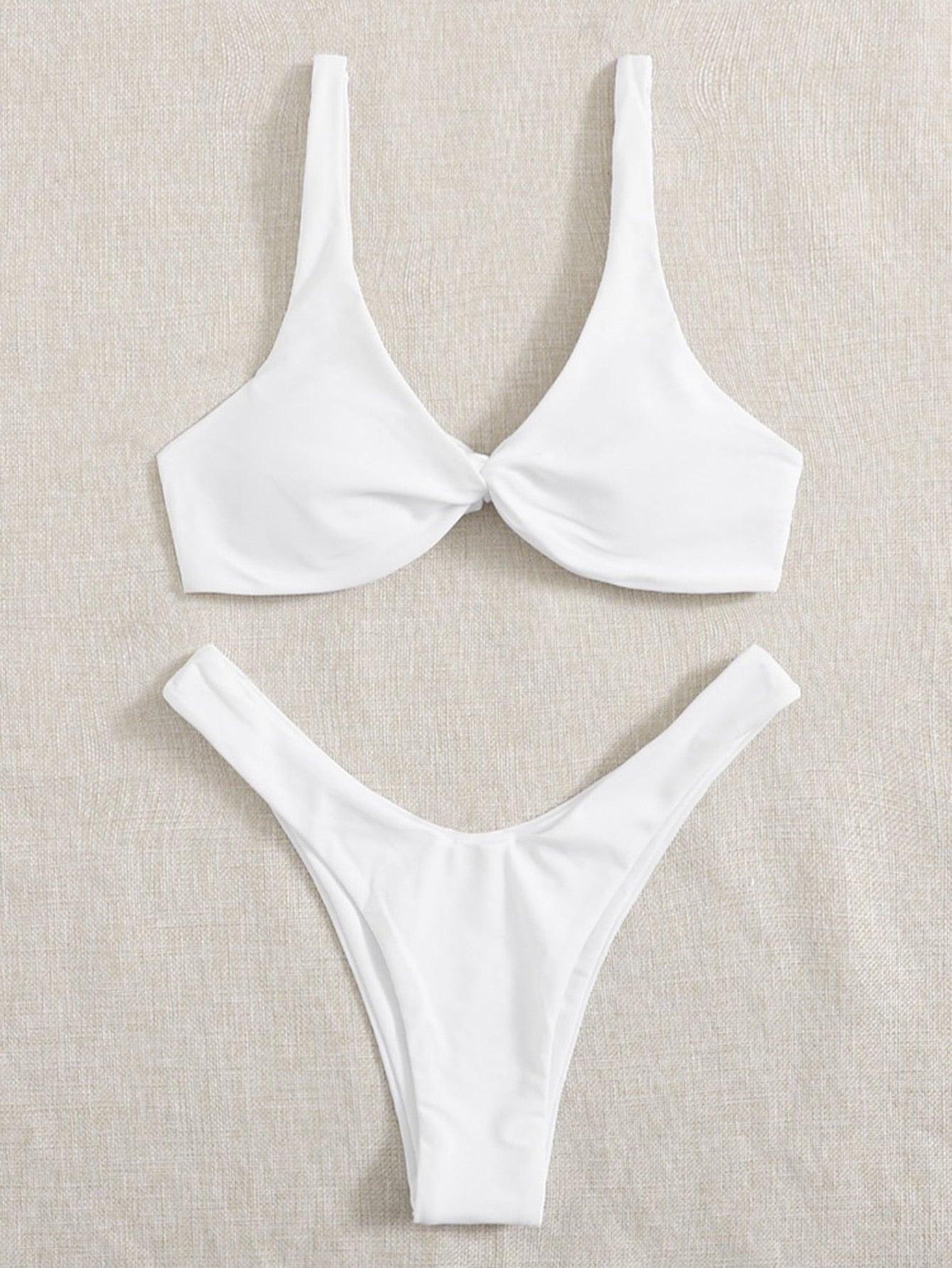 Chic Solid Color High Cut Padded Bikini Set for Women - Korvel