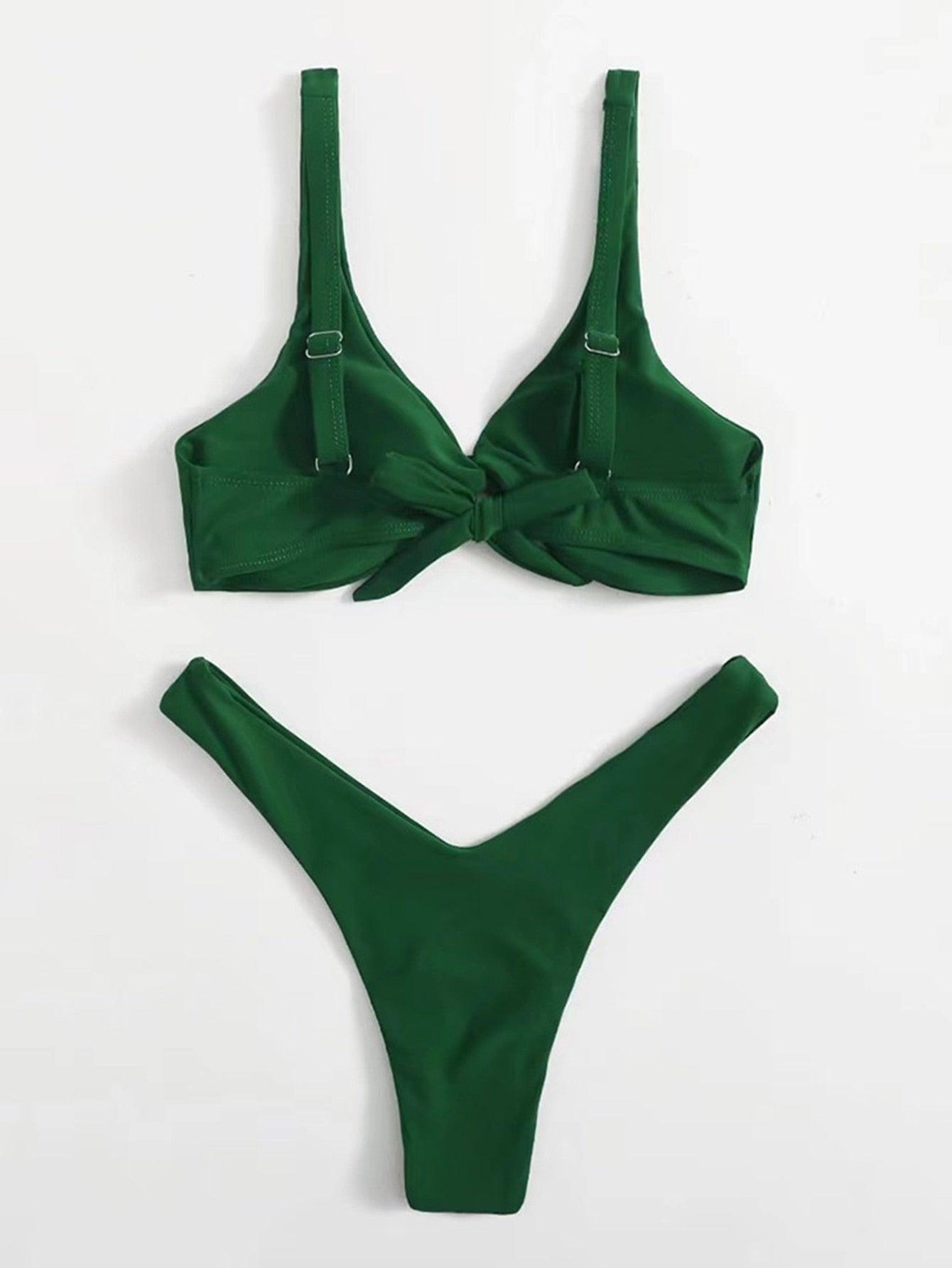 Chic Solid Color High Cut Padded Bikini Set for Women - Korvel