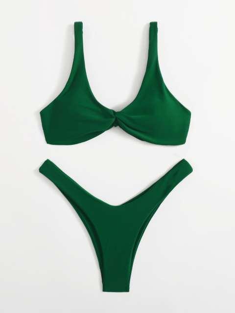 Chic Solid Color High Cut Padded Bikini Set for Women - Korvel