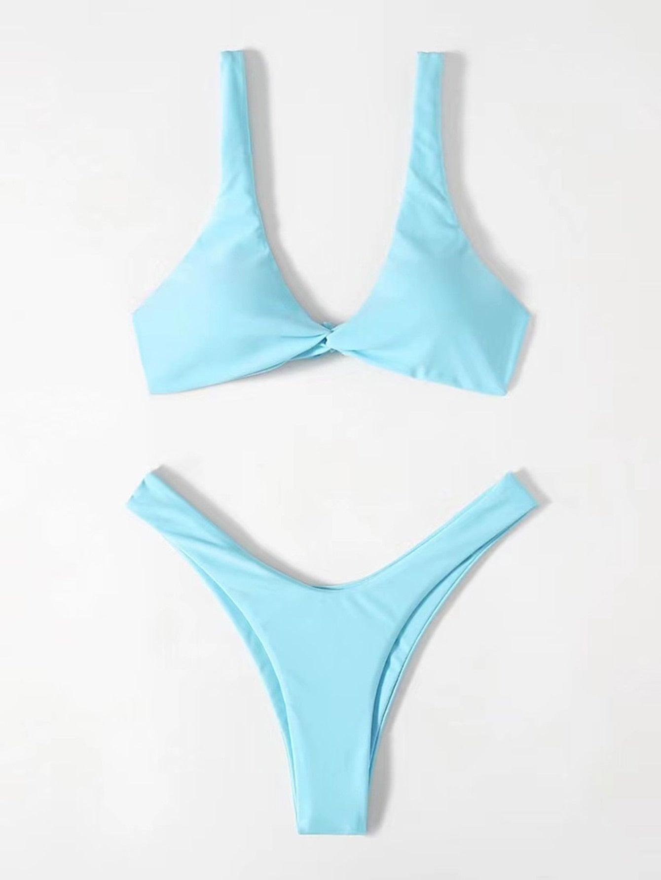 Chic Solid Color High Cut Padded Bikini Set for Women - Korvel