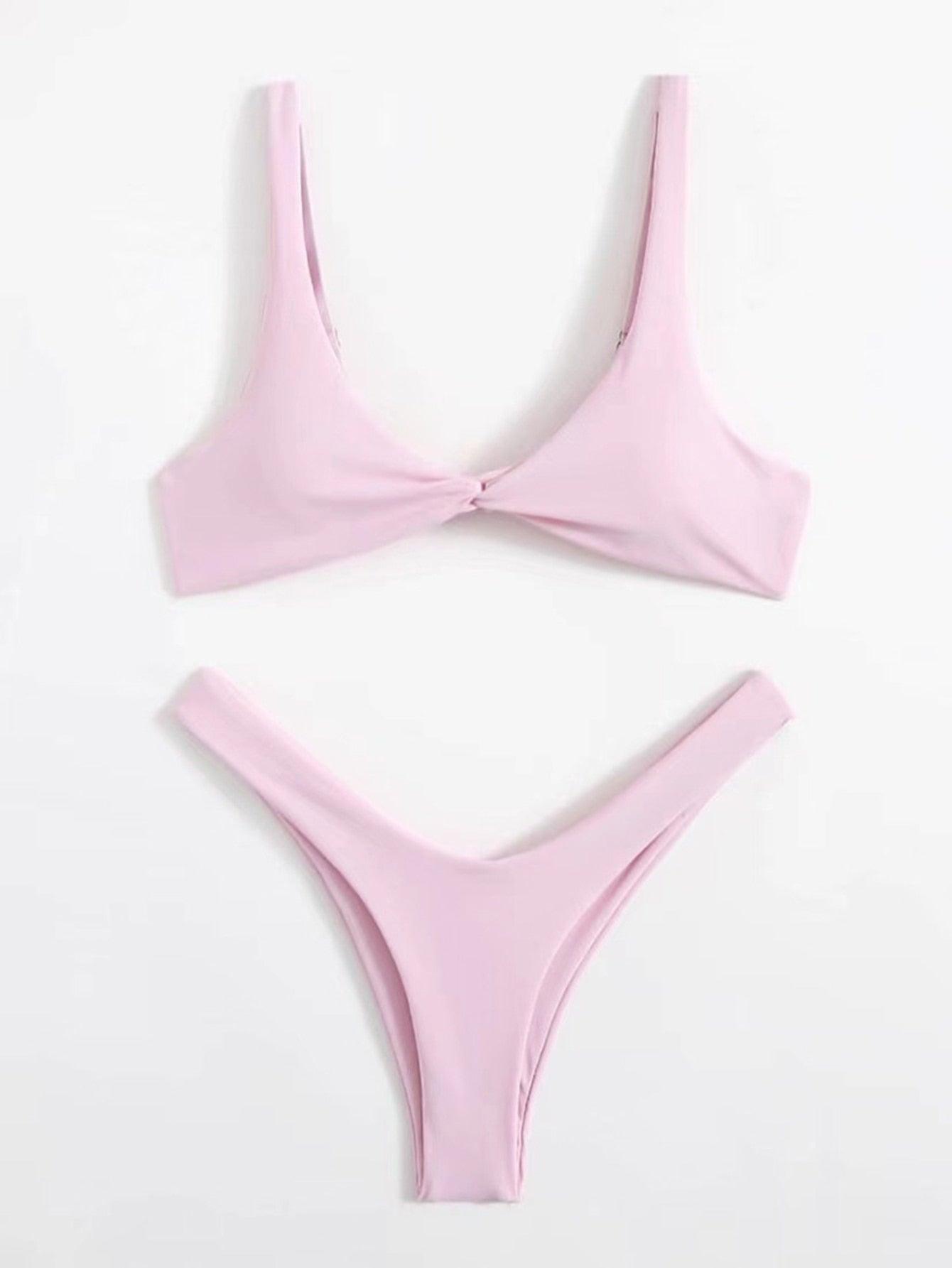 Chic Solid Color High Cut Padded Bikini Set for Women - Korvel