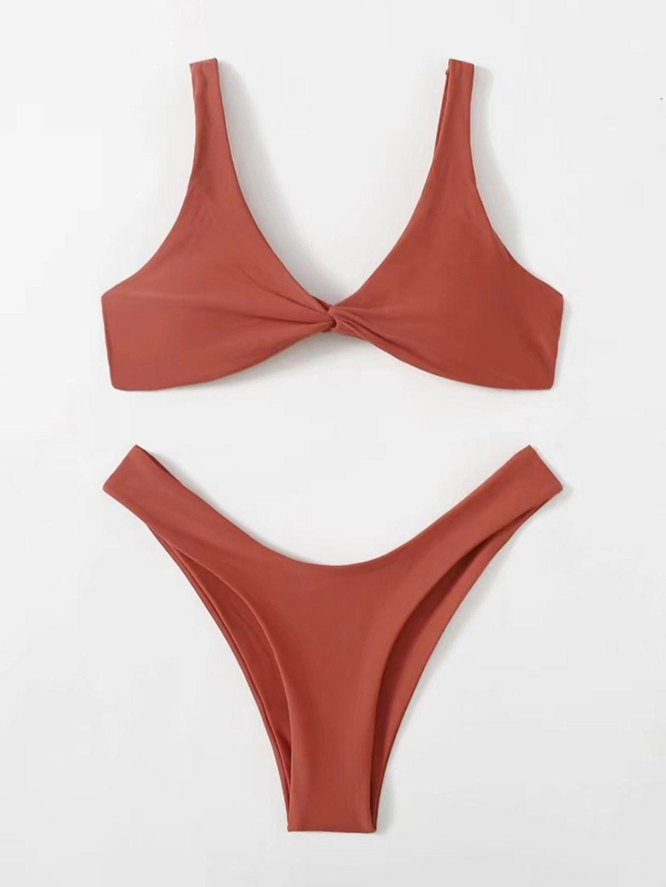 Chic Solid Color High Cut Padded Bikini Set for Women - Korvel