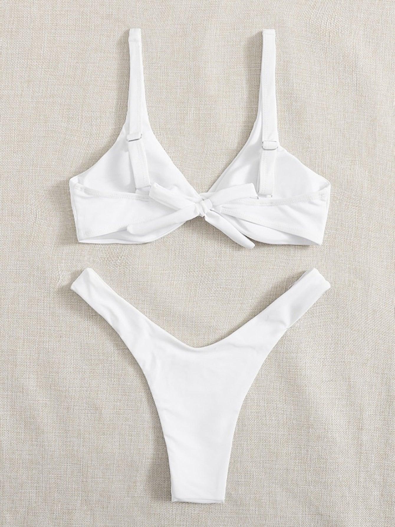 Chic Solid Color High Cut Padded Bikini Set for Women - Korvel