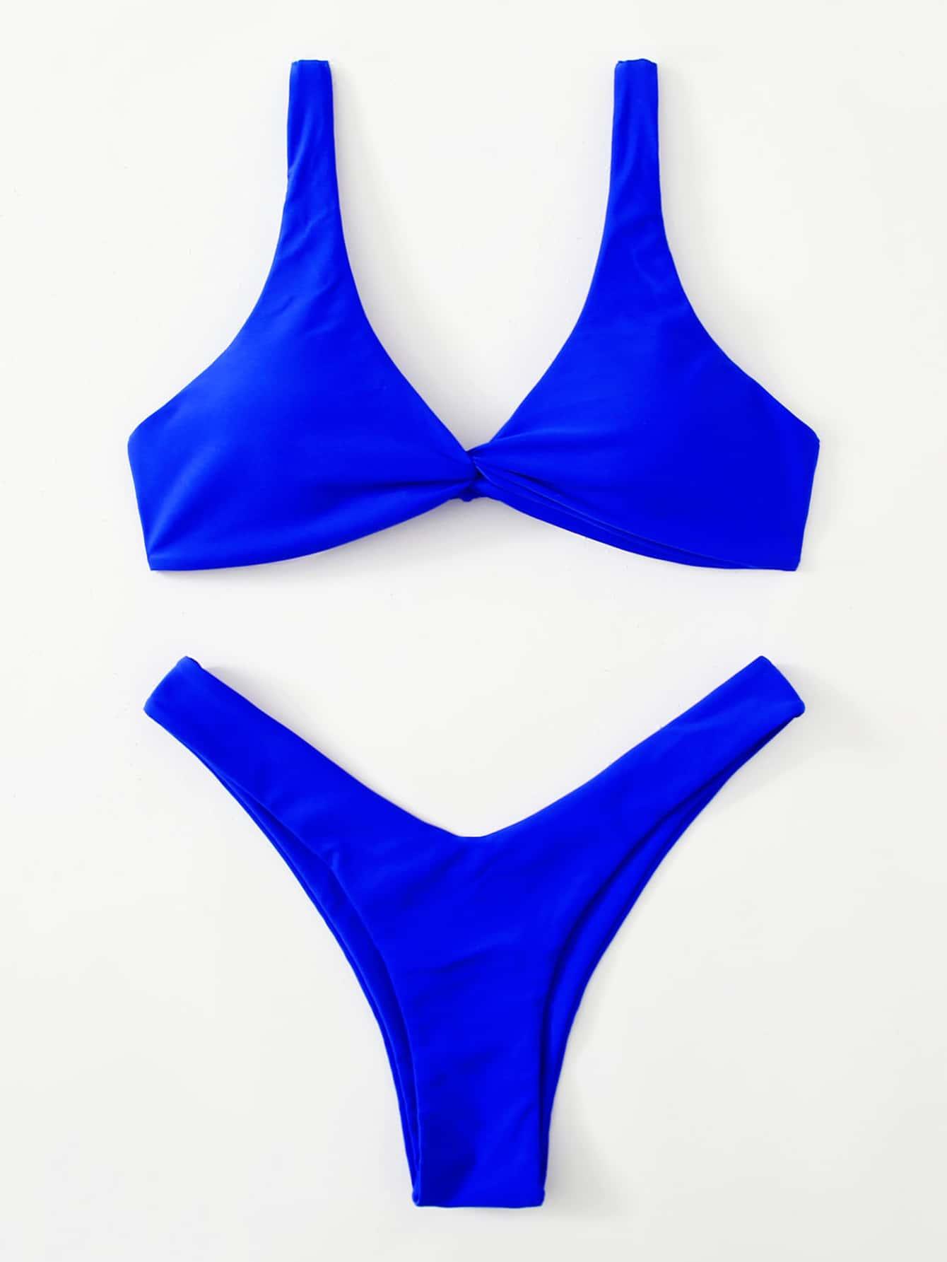 Chic Solid Color High Cut Padded Bikini Set for Women - Korvel