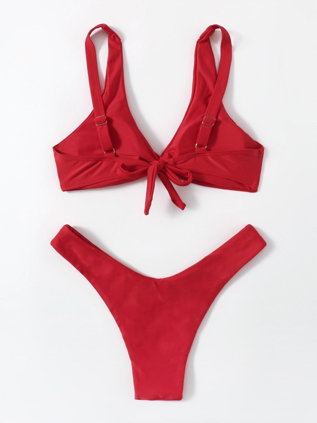 Chic Solid Color High Cut Padded Bikini Set for Women - Korvel