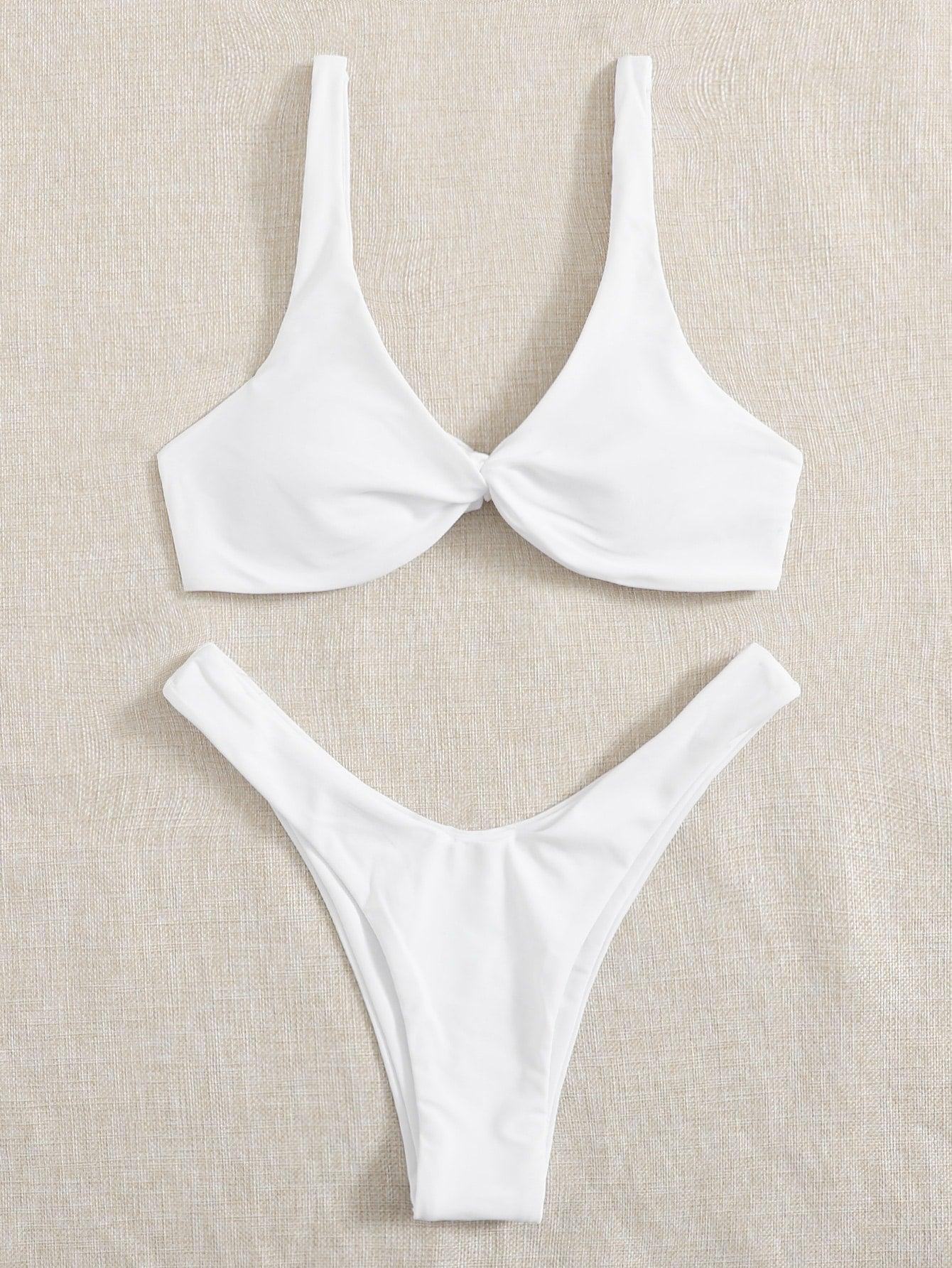 Chic Solid Color High Cut Padded Bikini Set for Women - Korvel