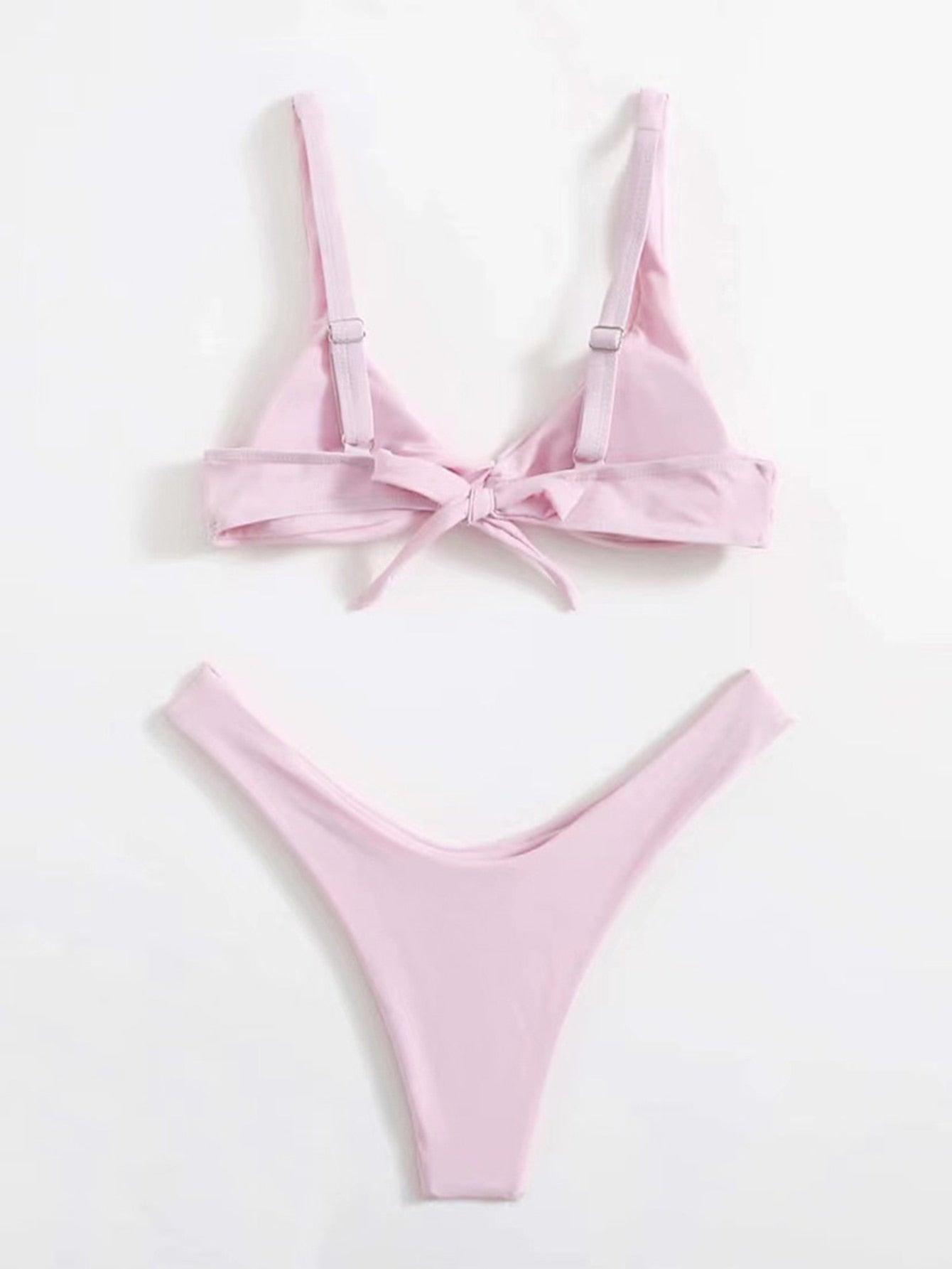 Chic Solid Color High Cut Padded Bikini Set for Women - Korvel