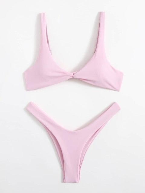 Chic Solid Color High Cut Padded Bikini Set for Women - Korvel