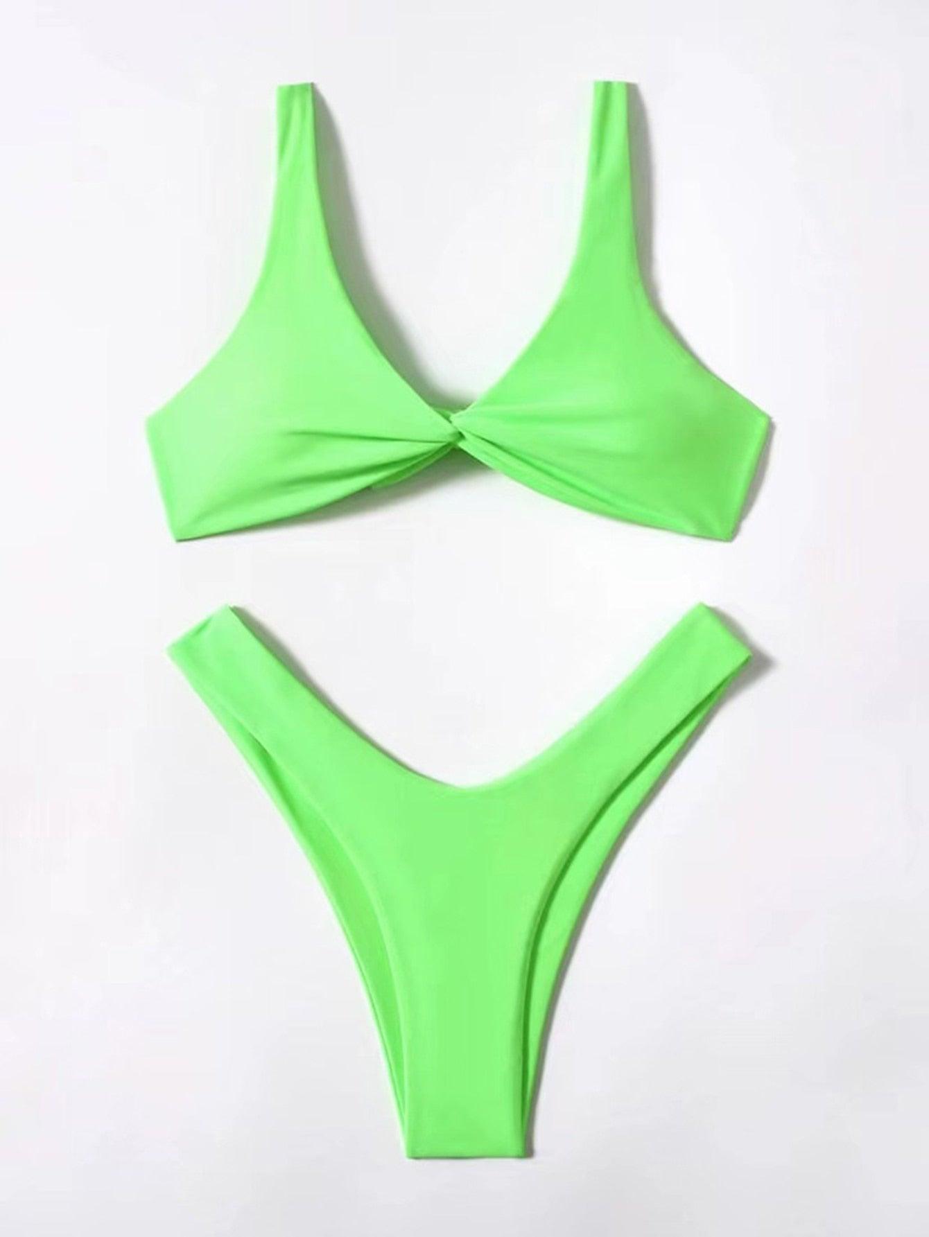 Chic Solid Color High Cut Padded Bikini Set for Women - Korvel