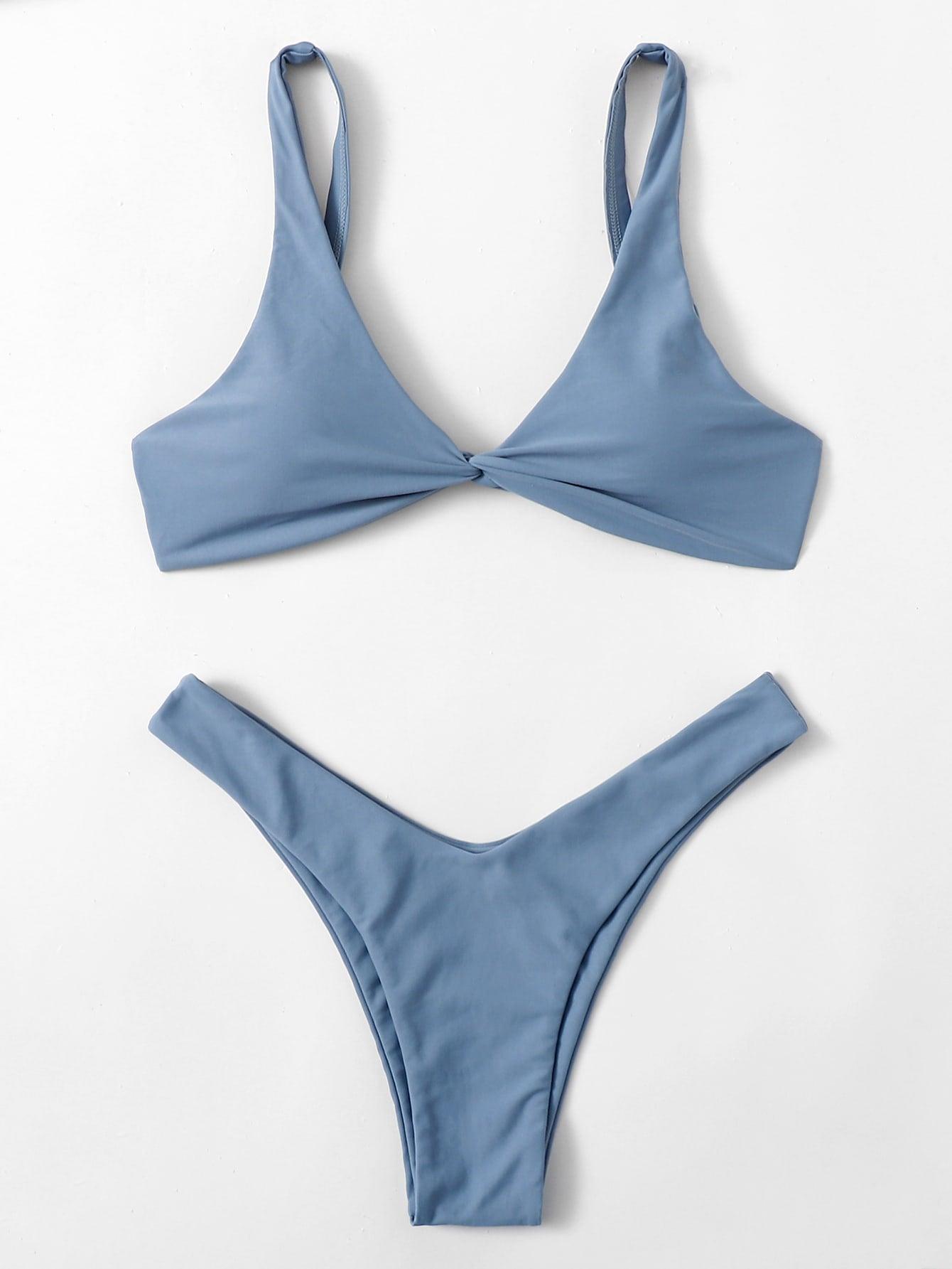 Chic Solid Color High Cut Padded Bikini Set for Women - Korvel