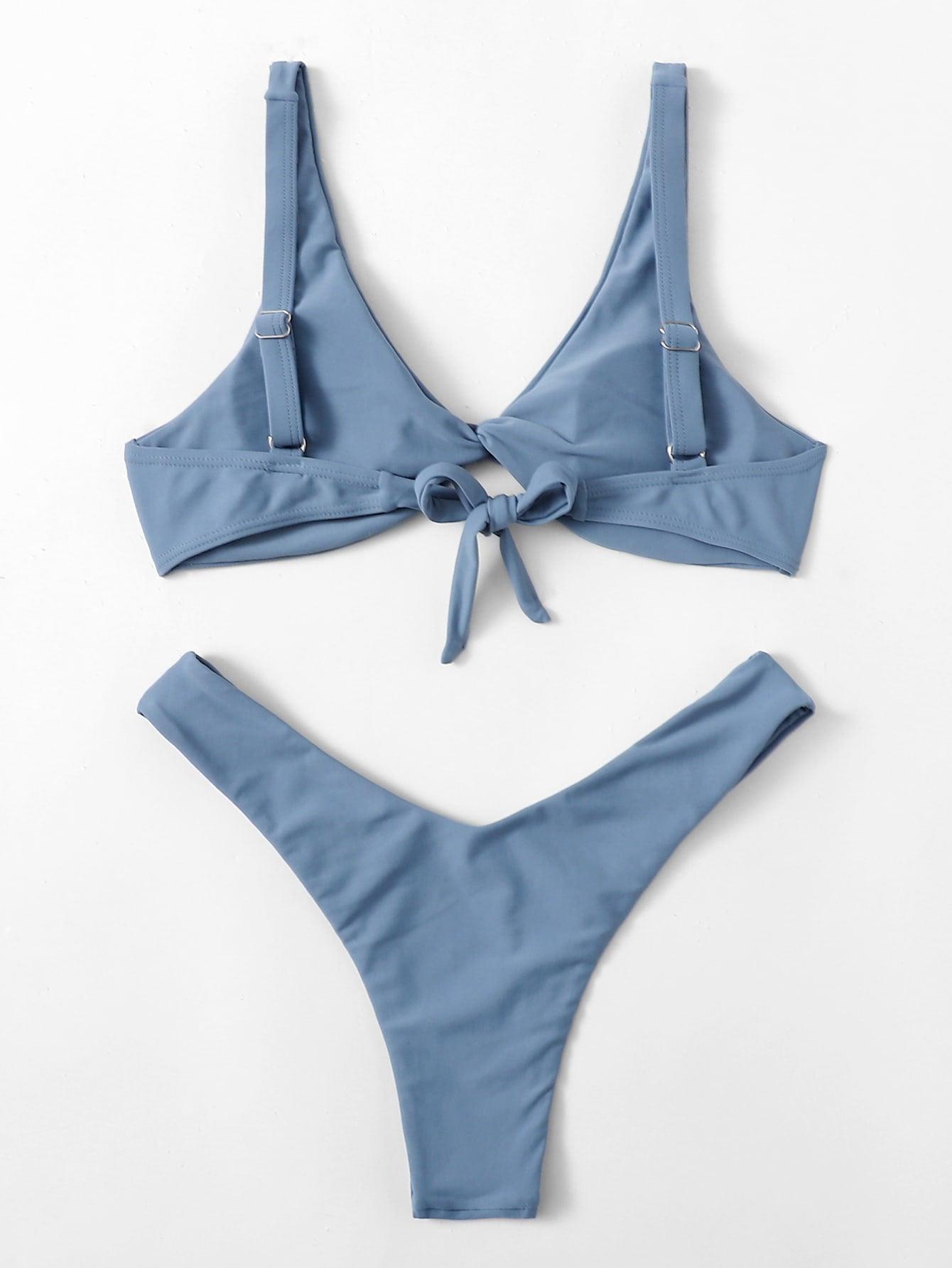 Chic Solid Color High Cut Padded Bikini Set for Women - Korvel