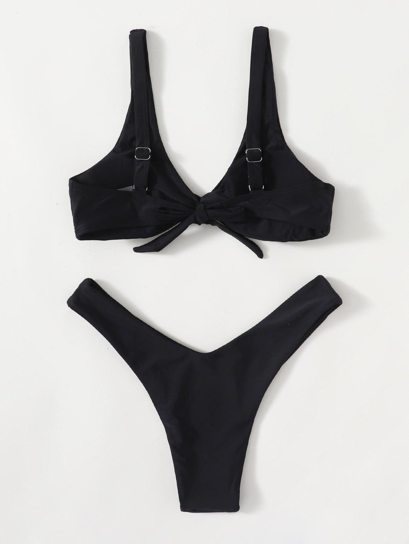 Chic Solid Color High Cut Padded Bikini Set for Women - Korvel
