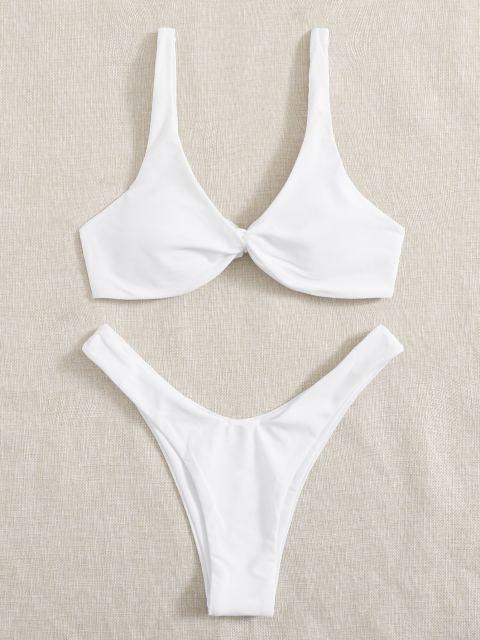 Chic Solid Color High Cut Padded Bikini Set for Women - Korvel