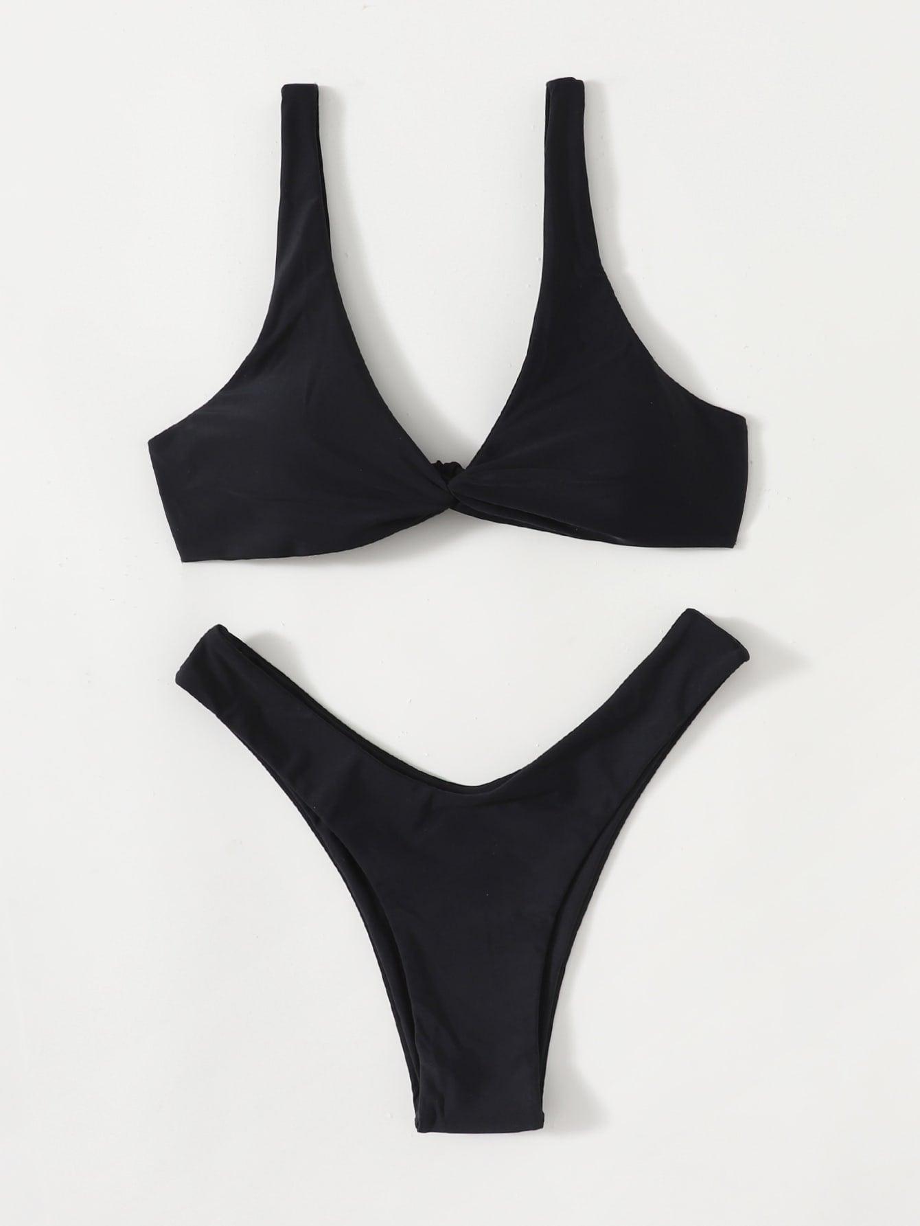 Chic Solid Color High Cut Padded Bikini Set for Women - Korvel