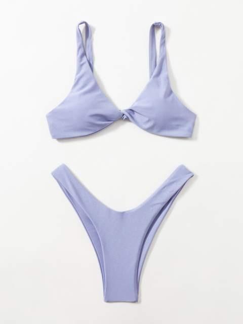Chic Solid Color High Cut Padded Bikini Set for Women - Korvel