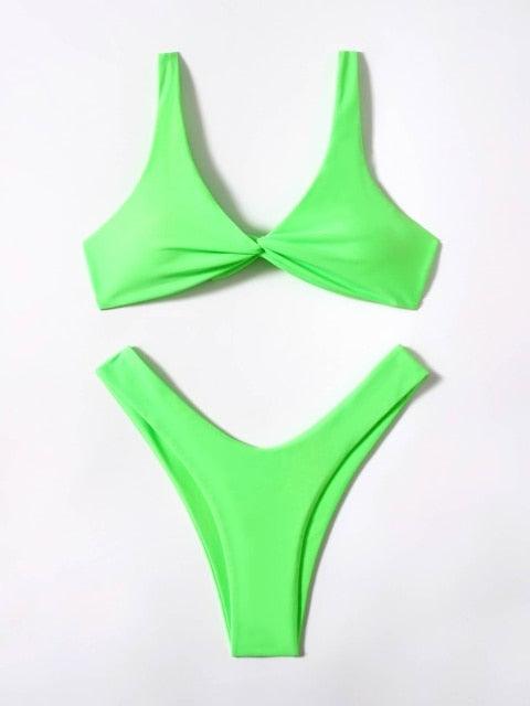 Chic Solid Color High Cut Padded Bikini Set for Women - Korvel