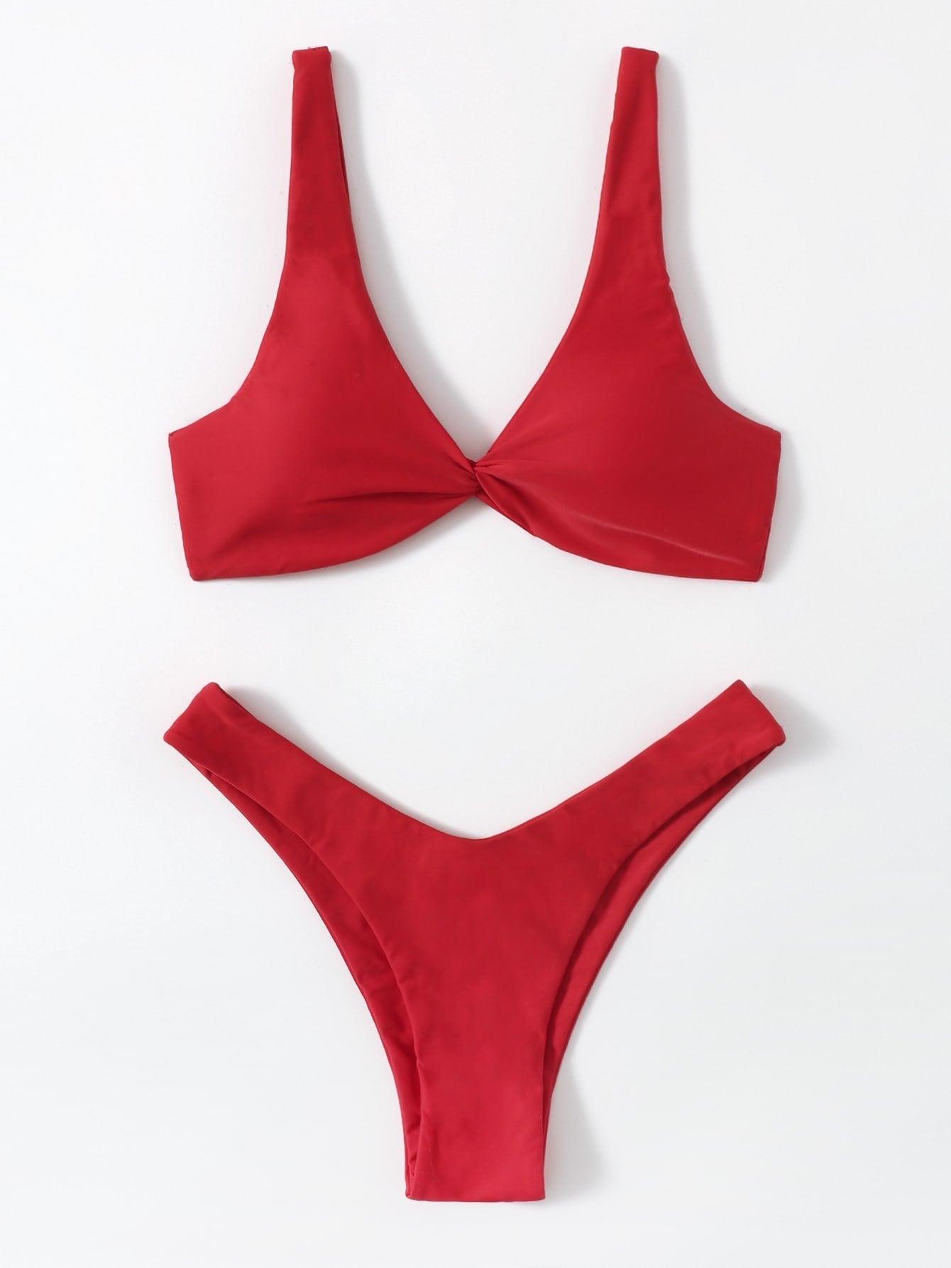 Chic Solid Color High Cut Padded Bikini Set for Women - Korvel