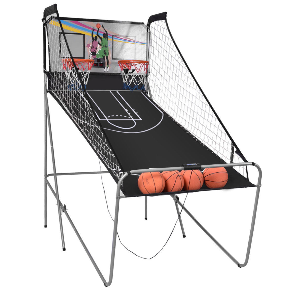 Foldable Double Electronic Basketball Game with 4 Balls