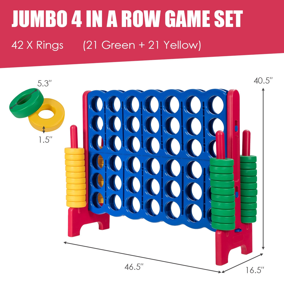 Jumbo 4-to-Score Giant Game Set with 42 Rings - Red
