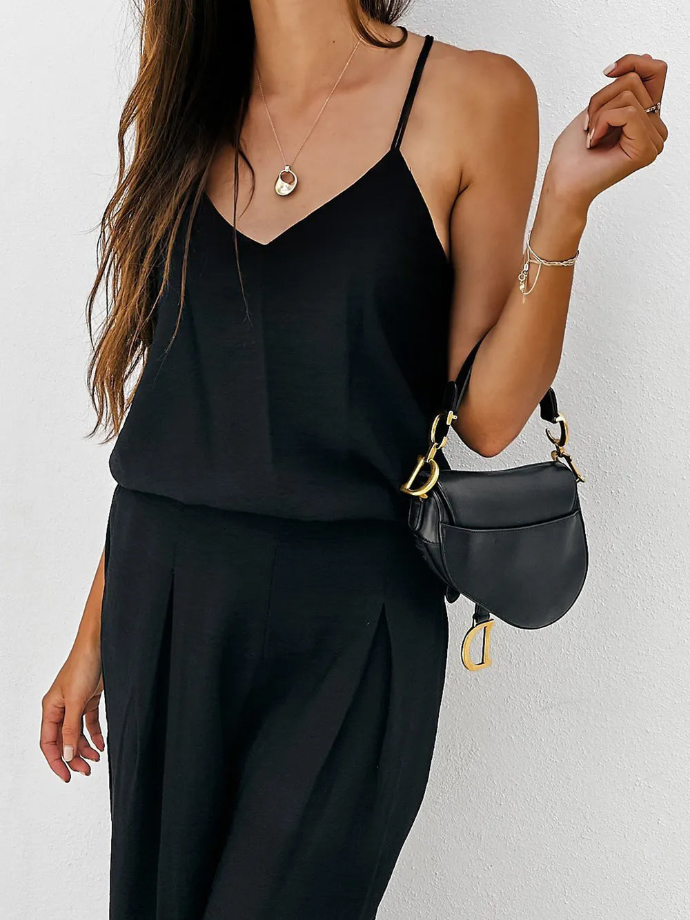 Spaghetti Strap Cami and Wide Leg Pants Set - Korvel