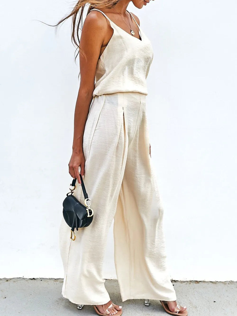Spaghetti Strap Cami and Wide Leg Pants Set - Korvel