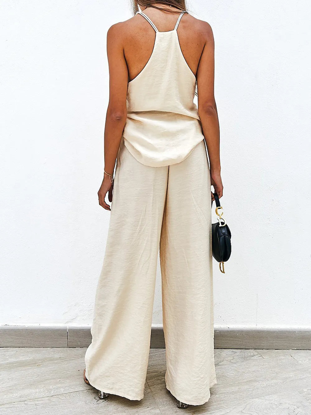 Spaghetti Strap Cami and Wide Leg Pants Set - Korvel