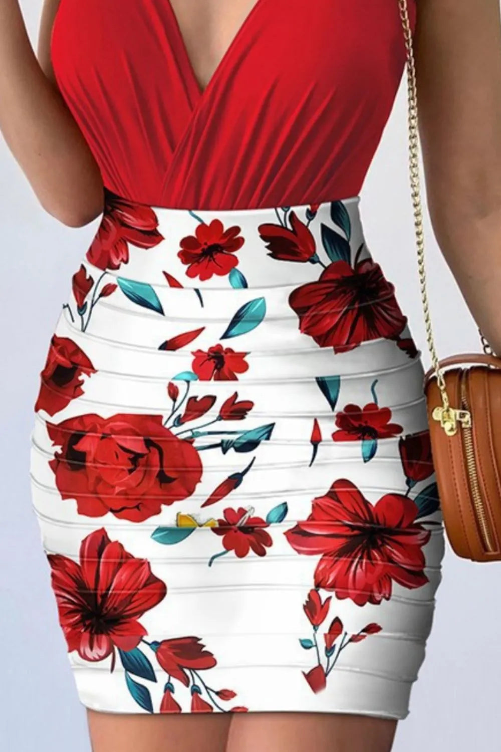 Spaghetti Strap Top and Printed Mini Skirt Set - Korvel