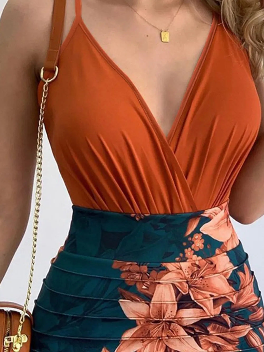 Spaghetti Strap Top and Printed Mini Skirt Set - Korvel
