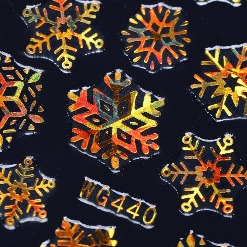 Pegatinas de Arte de Uñas en 3D con Copos de Nieve Dorados Brillantes