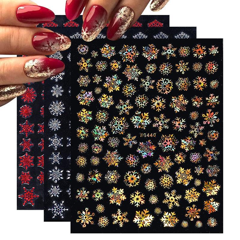 Pegatinas de Arte de Uñas en 3D con Copos de Nieve Dorados Brillantes
