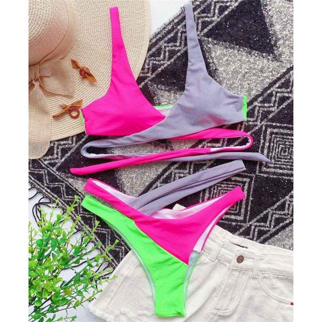 Stylish High-Waisted Crisscross Bikini Set for Women - Korvel