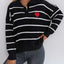 Splicing Striped Heart-Shaped Polo Collar Sweater
