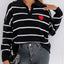 Splicing Striped Heart-Shaped Polo Collar Sweater