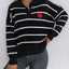 Splicing Striped Heart-Shaped Polo Collar Sweater
