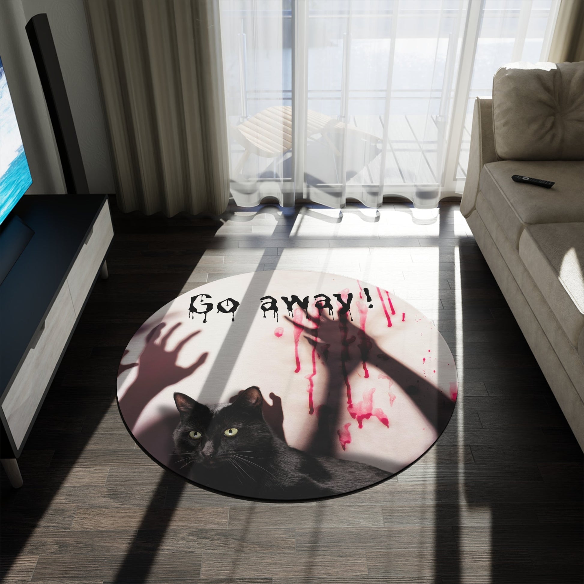 Bewitching Cat Round Rug - 'Leave Me Alone!' Halloween Accent - Korvel
