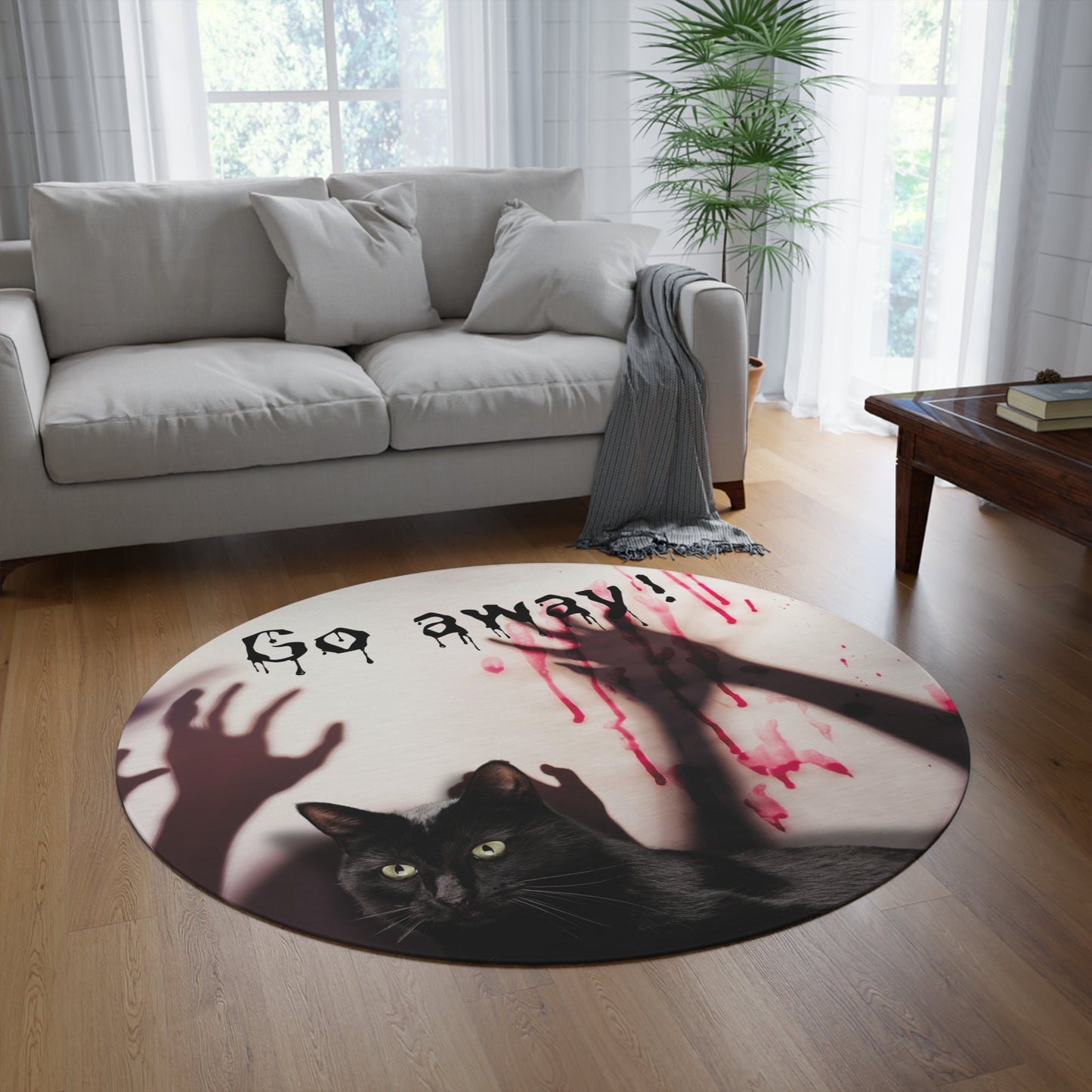 Bewitching Cat Round Rug - 'Leave Me Alone!' Halloween Accent - Korvel