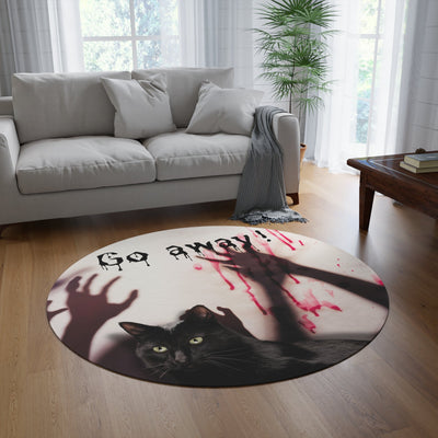 Bewitching Cat Round Rug - 'Leave Me Alone!' Halloween Accent - Korvel
