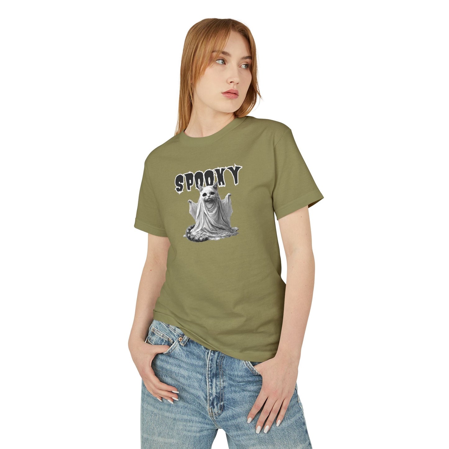 Camiseta Unisex de Halloween con Gatito Fantasma Espeluznante