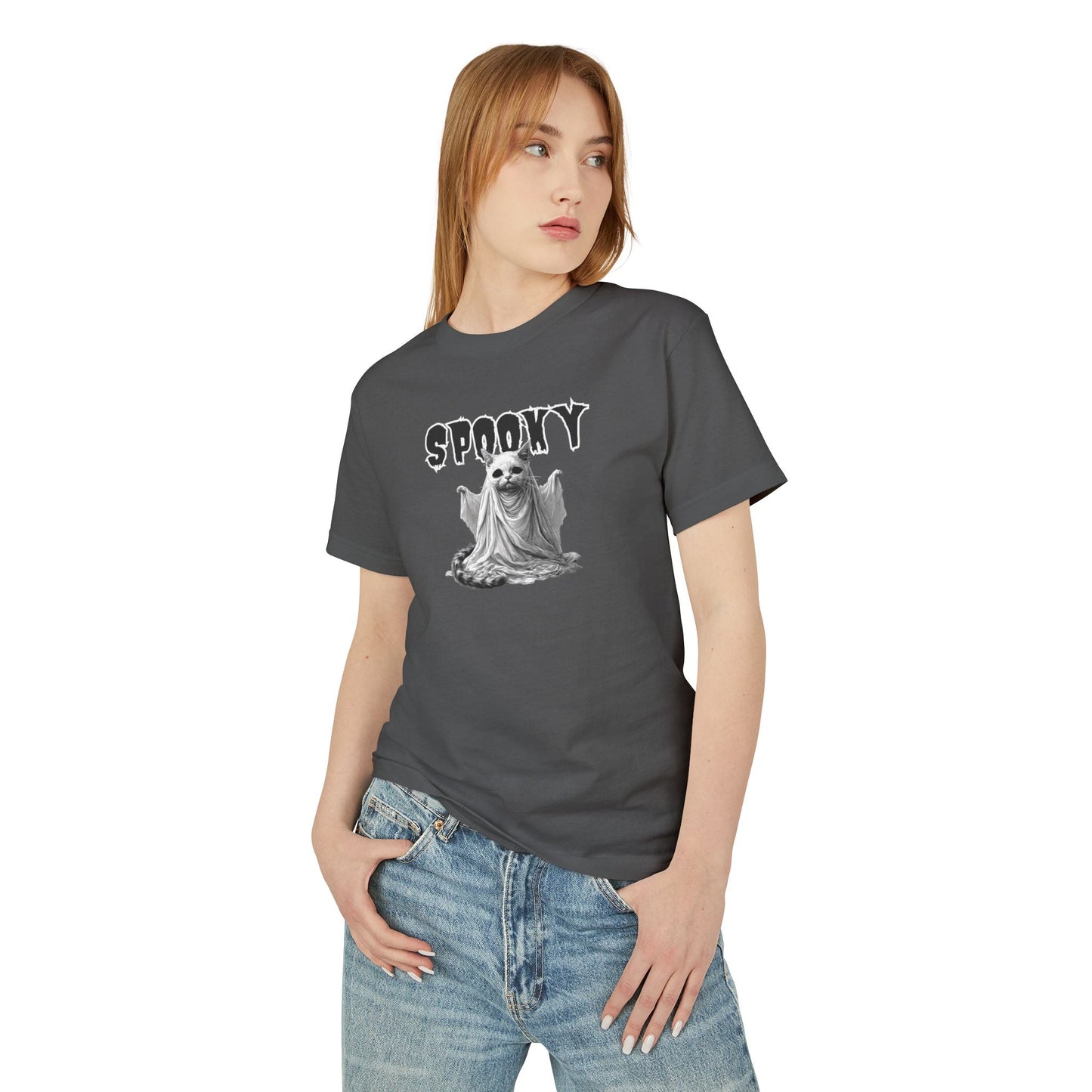 Camiseta Unisex de Halloween con Gatito Fantasma Espeluznante