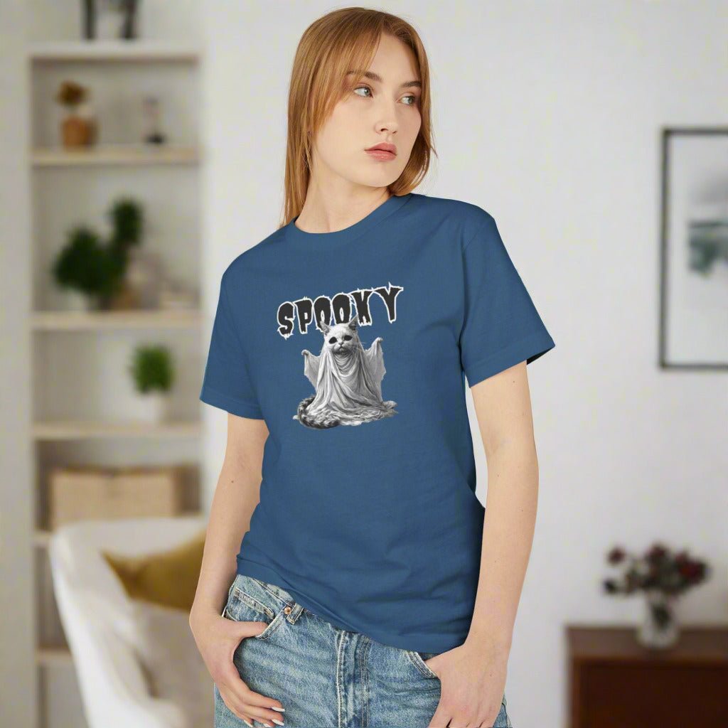 Camiseta Unisex de Halloween con Gatito Fantasma Espeluznante