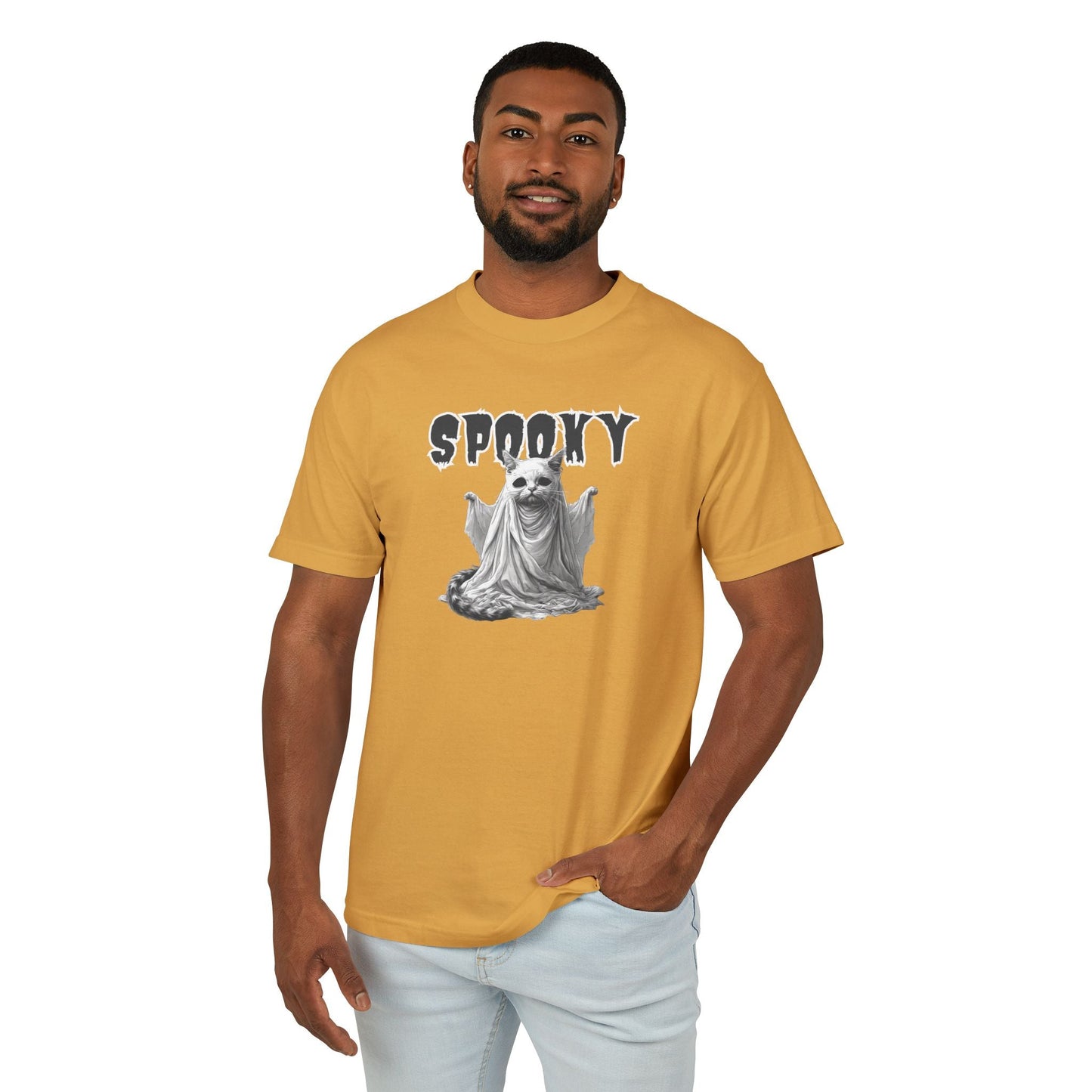 Camiseta Unisex de Halloween con Gatito Fantasma Espeluznante