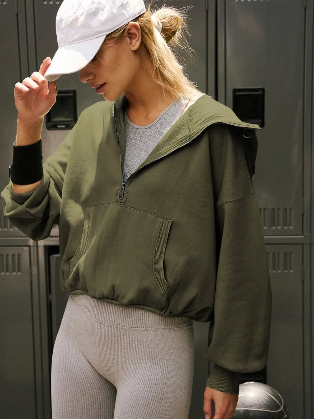 Sports hoodie zipper drawstring long sleeved top jacket - Korvel
