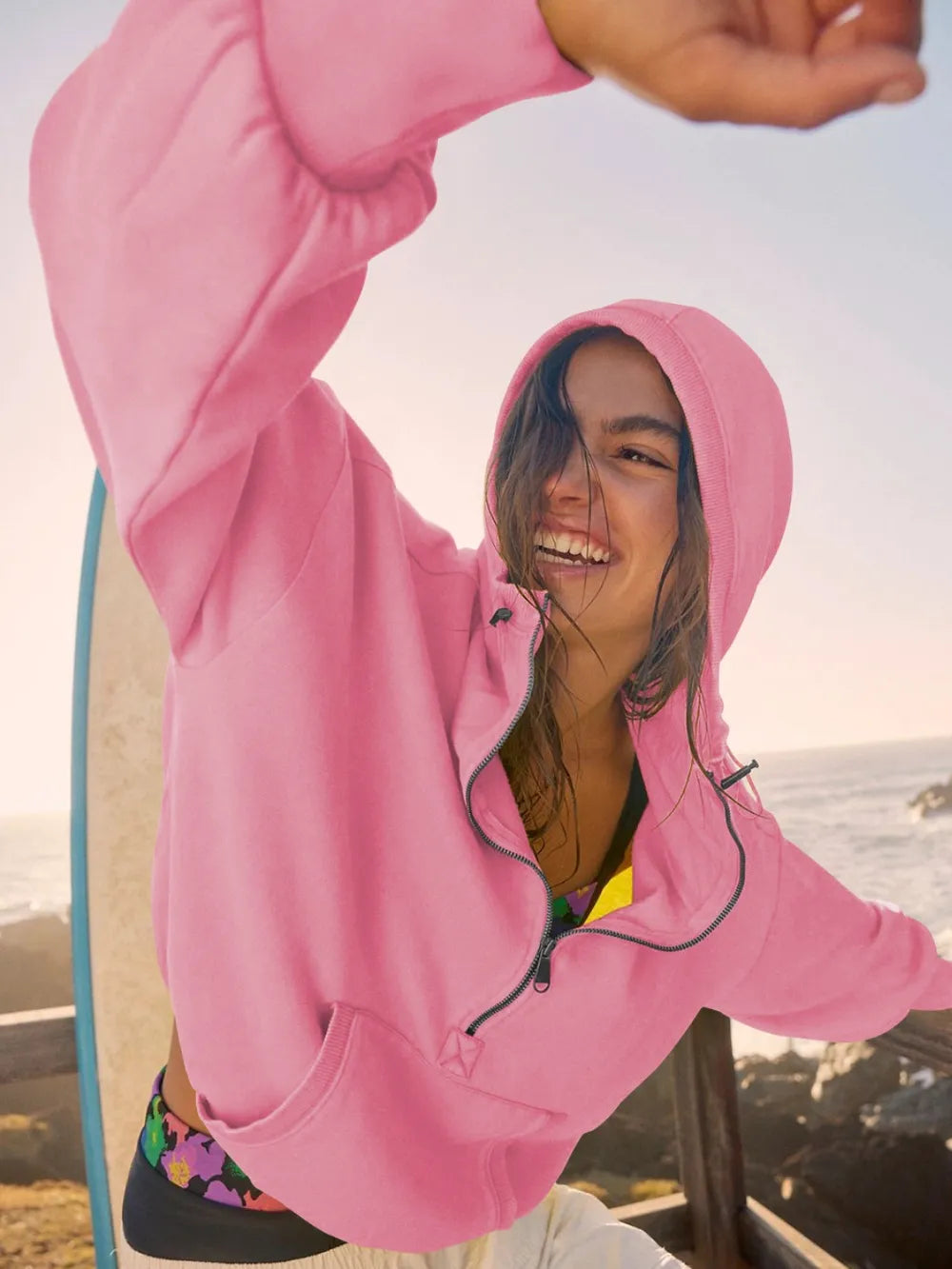Sports hoodie zipper drawstring long sleeved top jacket - Korvel