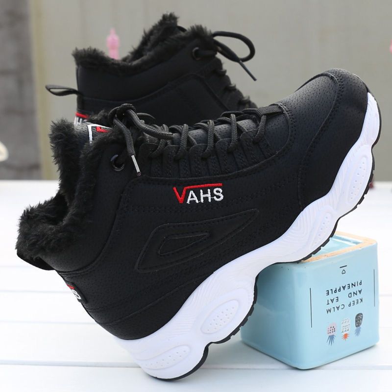 Sports shoes, casual with plush insulation, cotton shoes, leather surface, Korean version, versatile, high top, dad shoes, women's shoes - Korvel